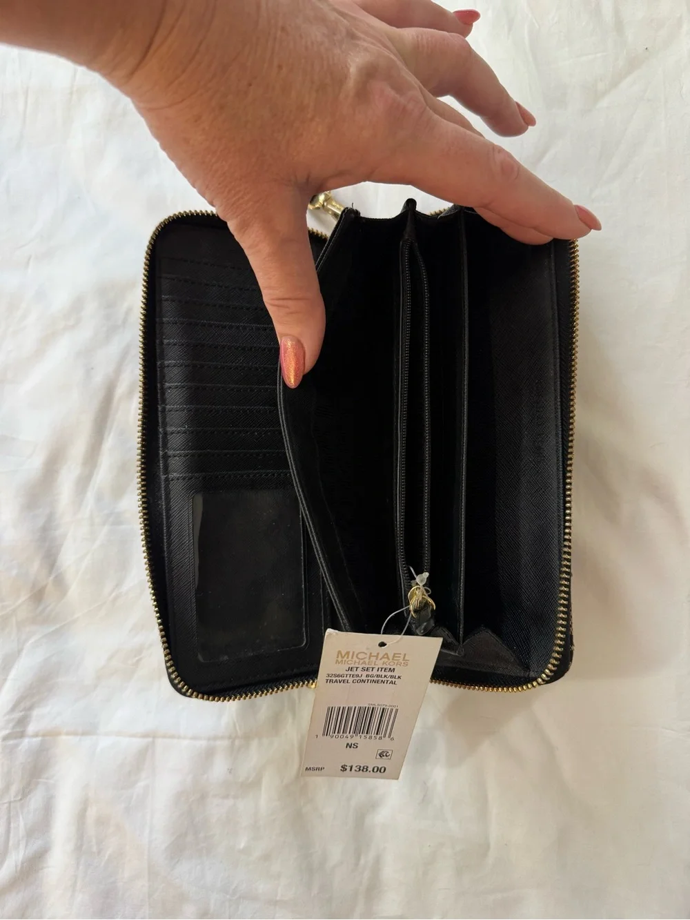 Michael Kors Jet Set Large Wallet Wristlet Signature Black/Taupe/Gold